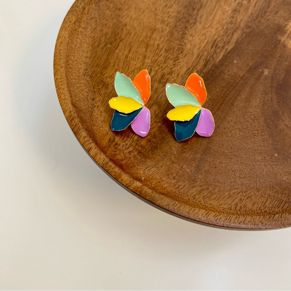 4/$15 Rainbow Colorful Enamel Flower Petals Earrings